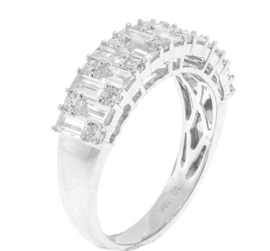 1.11ct Baguette and Round Diamond Ring 18k White Gold Band