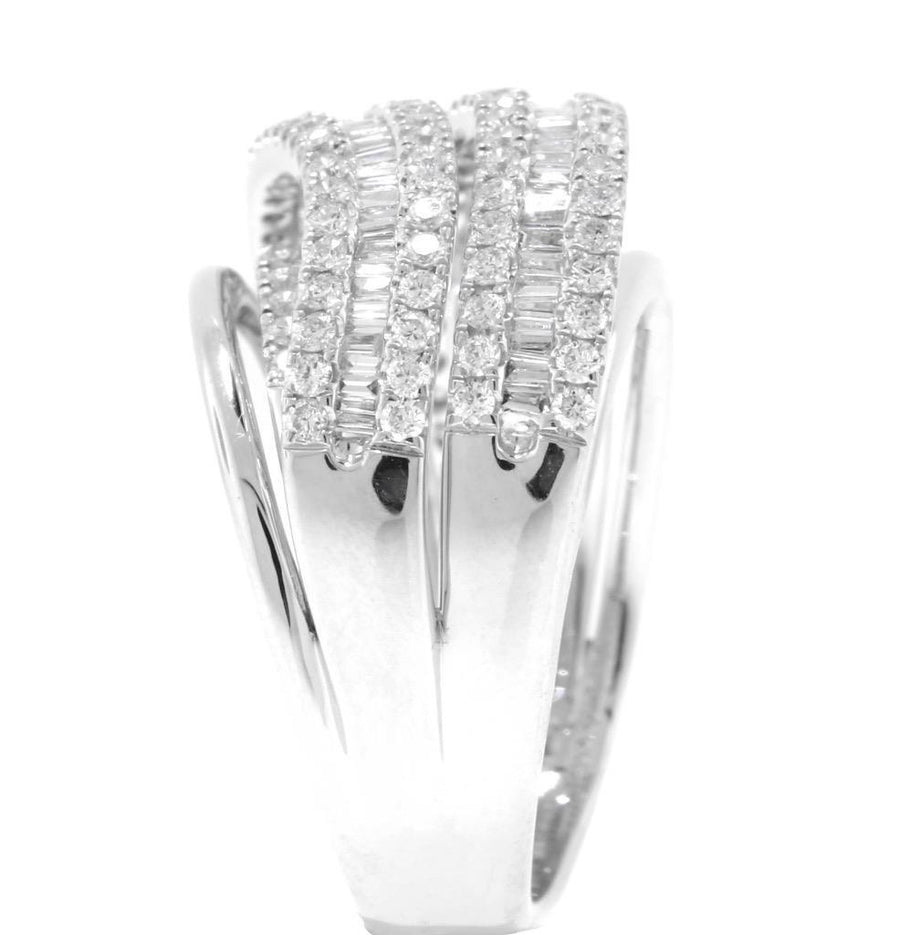 1.41ct Baguette Diamond Crossover Statement Ring 18k White Gold