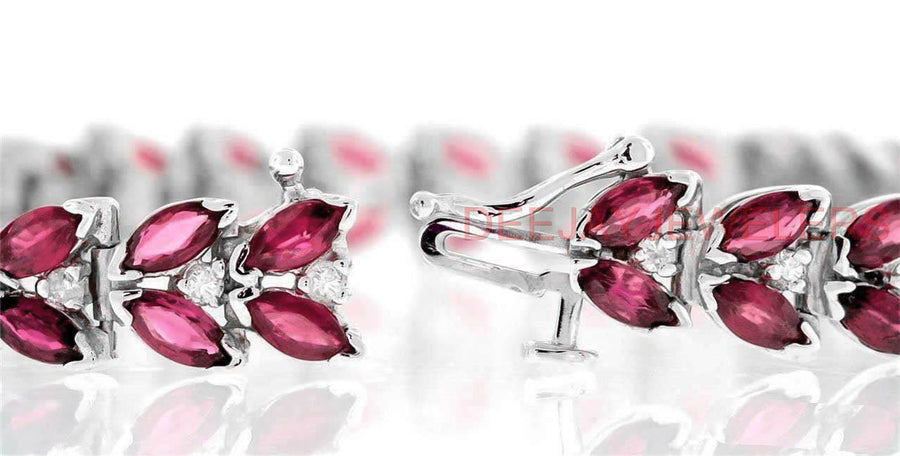 16ct Marquise Ruby and Diamond Bracelet 14k White Gold
