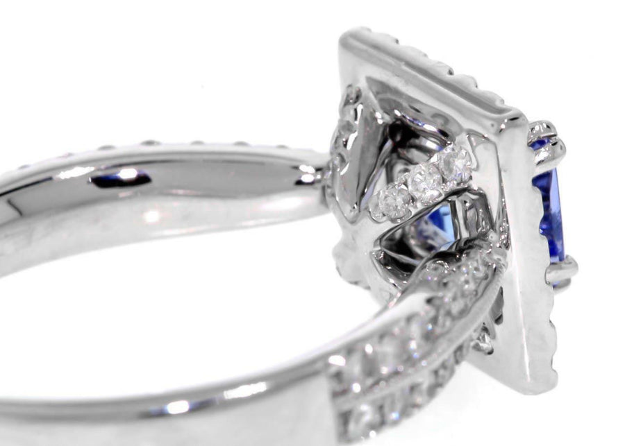 1.88ct Tanzanite and Diamond Halo Ring 18k White Gold