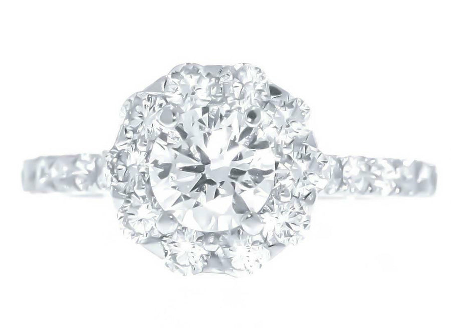 1.55 Diamond Halo Engagement Ring 18k White Gold 0.75ct Center