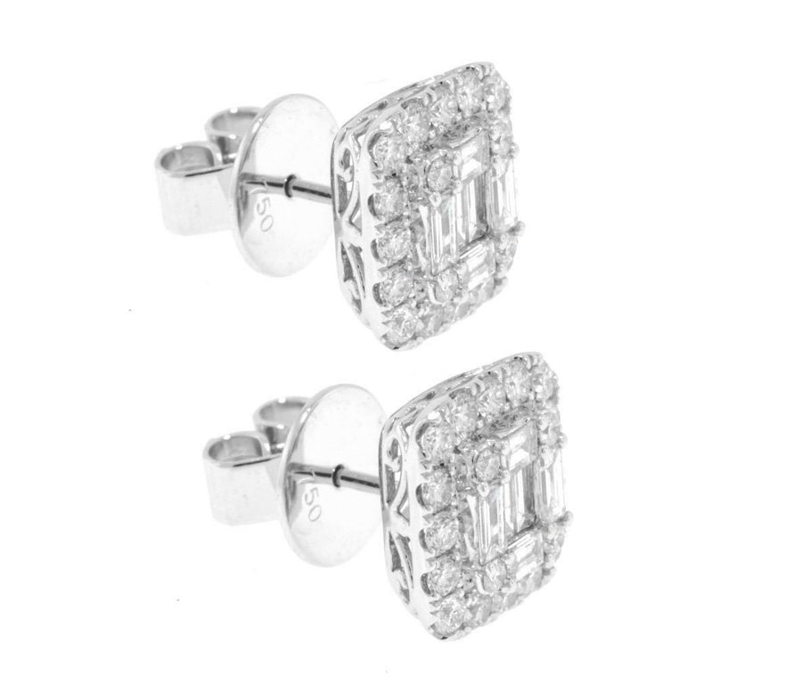 1.51ct Baguette and Round Diamond Stud Earrings 18k White Gold