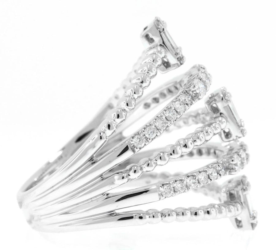 Natural 0.74ct Baguette Diamond Ring 18k White Gold Fashionista Band