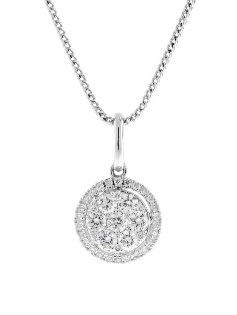0.70ct Diamond Halo Pendant Necklace 18k White Gold