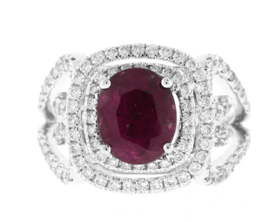 2.91ct Ruby and Diamond Statement Ring 18k White Gold