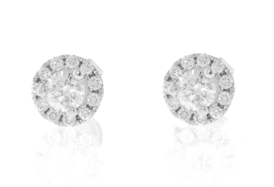 0.54ct Diamond Stud Halo Earrings 18k White Gold 6.5mm