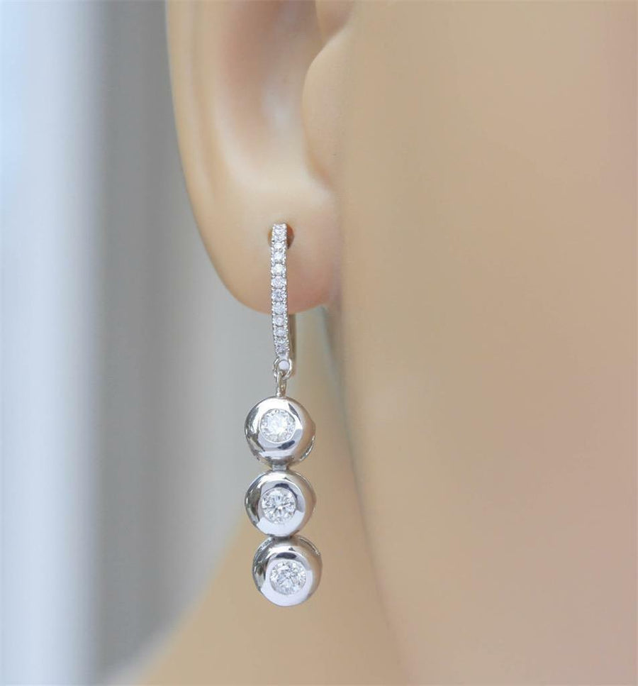 0.90ct Diamond Dangle Earrings Hoop 18k White Gold