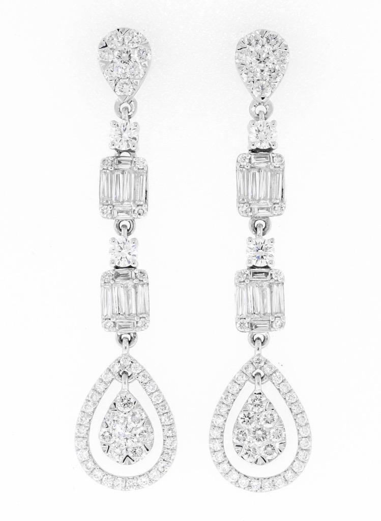2.16ct Baguette Diamond Dangle Earrings 18k White Gold