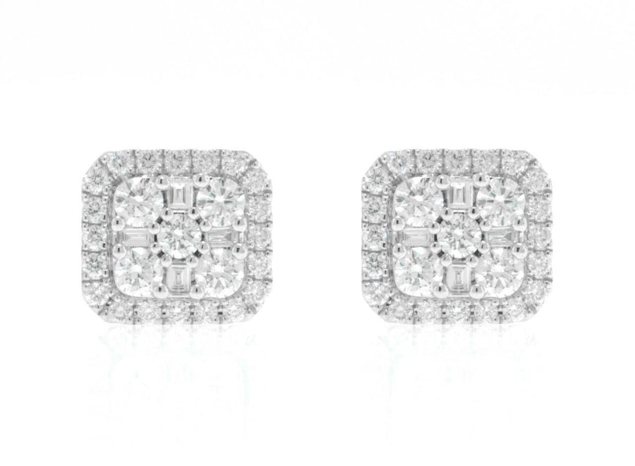 1.43ct Diamond Cluster Stud Earrings 18k White Gold