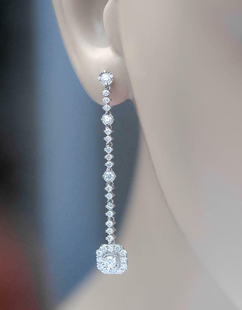 1.13ct Diamond Dangle Earrings Extra Long 18k White Gold