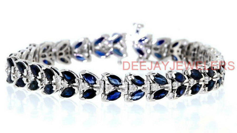 14.85ct Marquise Sapphire and Diamond Statement Bracelet 14k White Gold