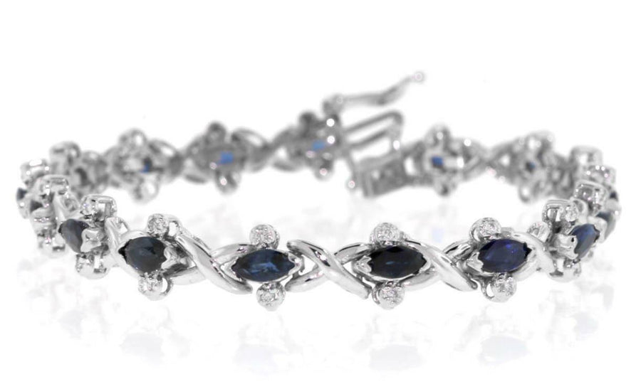 4.35ct Marquise Sapphire and Diamond Bracelet 14k white Gold