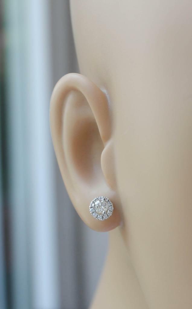 0.54ct Diamond Stud Halo Earrings 18k White Gold 6.5mm