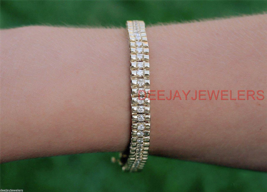 USA Made 3ct Natural Diamond SI1 Link Bracelet 14k Yellow Gold 21gms 7.5 Inch L