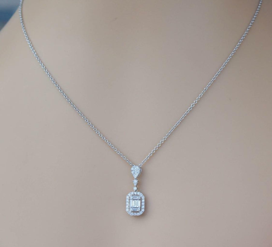 0.70ct Diamond Pendant Necklace 18k White Gold Baguette