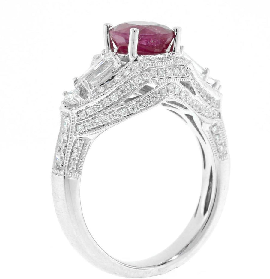 2.38ct Ruby and Diamond Ring 18k White Gold