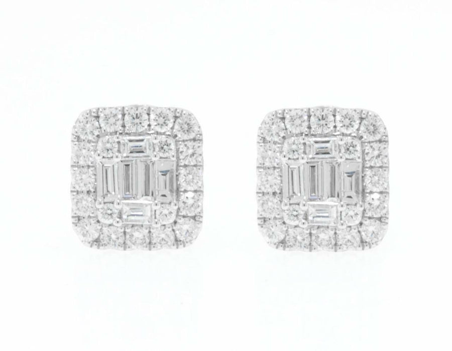 1.51ct Baguette and Round Diamond Stud Earrings 18k White Gold