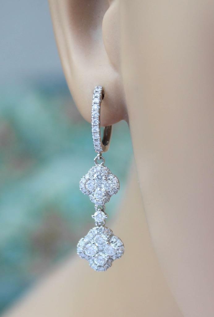 2.07ct Diamond Cluster Dangle Earrings 18k White Gold