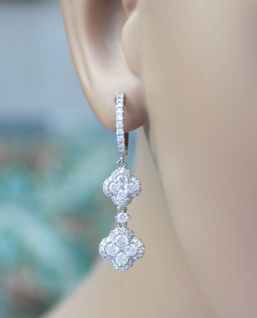 2.07ct Diamond Cluster Dangle Earrings 18k White Gold