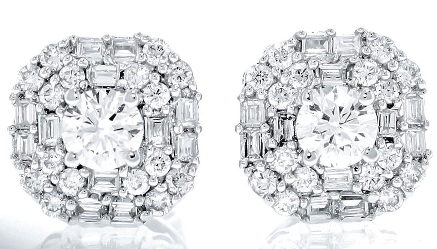 1.22ct Diamond Halo Stud Earrings 18k White Gold