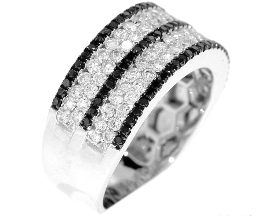 1.65ct Black and White Diamond Ring 18k White Gold Band