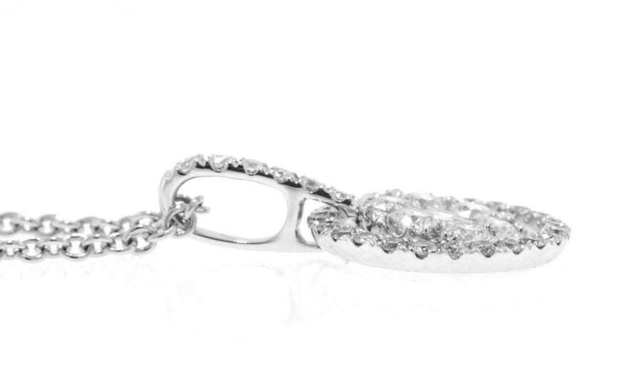 0.69ct Diamond Pendant Necklace 18k White Gold Halo Cluster