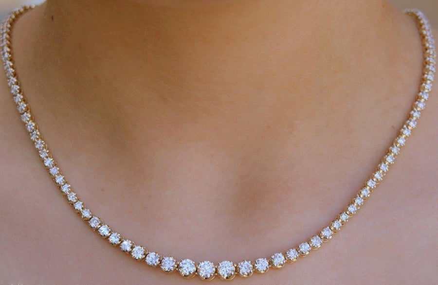 10.50ct Diamond Graduated Riviera Tennis Necklace 14k Yellow Gold