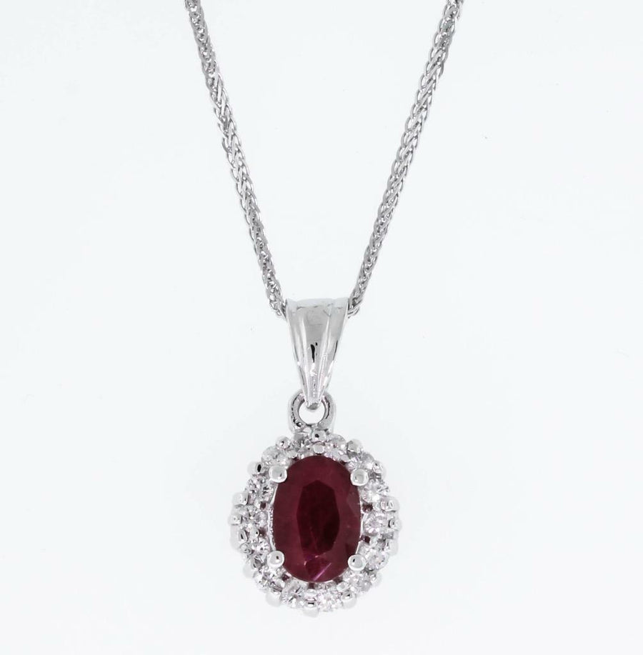 2.05ct Natural Ruby Diamond Pendant Necklace 14k White Gold