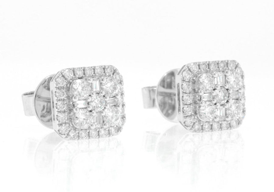 1.43ct Diamond Cluster Stud Earrings 18k White Gold