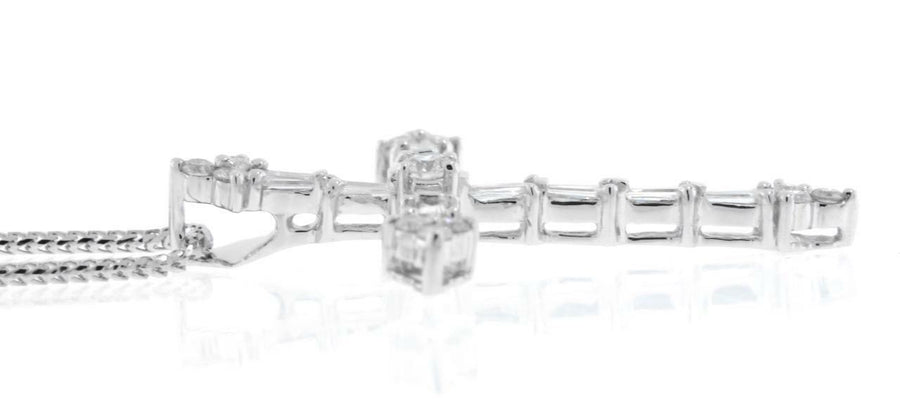 0.75ct Baguette Diamond Cross Pendant 18k White Gold Necklace