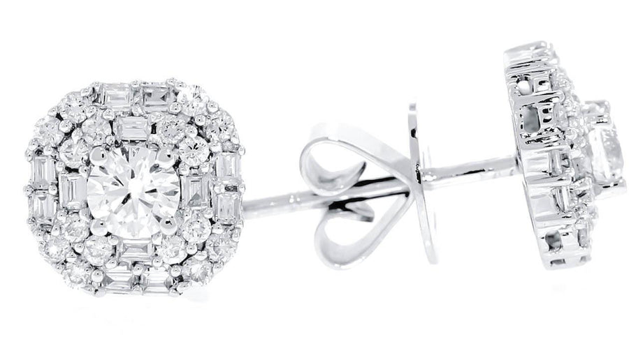 1.22ct Diamond Halo Stud Earrings 18k White Gold