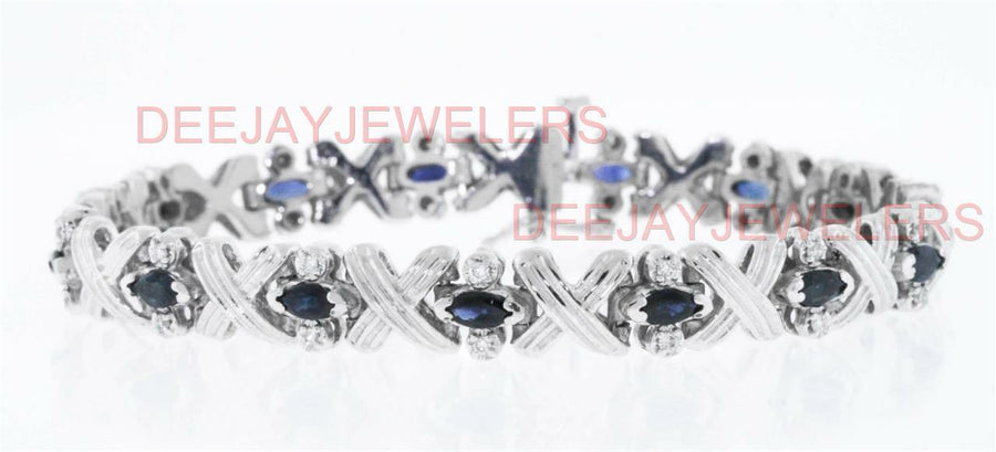 4.18ct Sapphire and Diamond Bracelet 14k White Gold