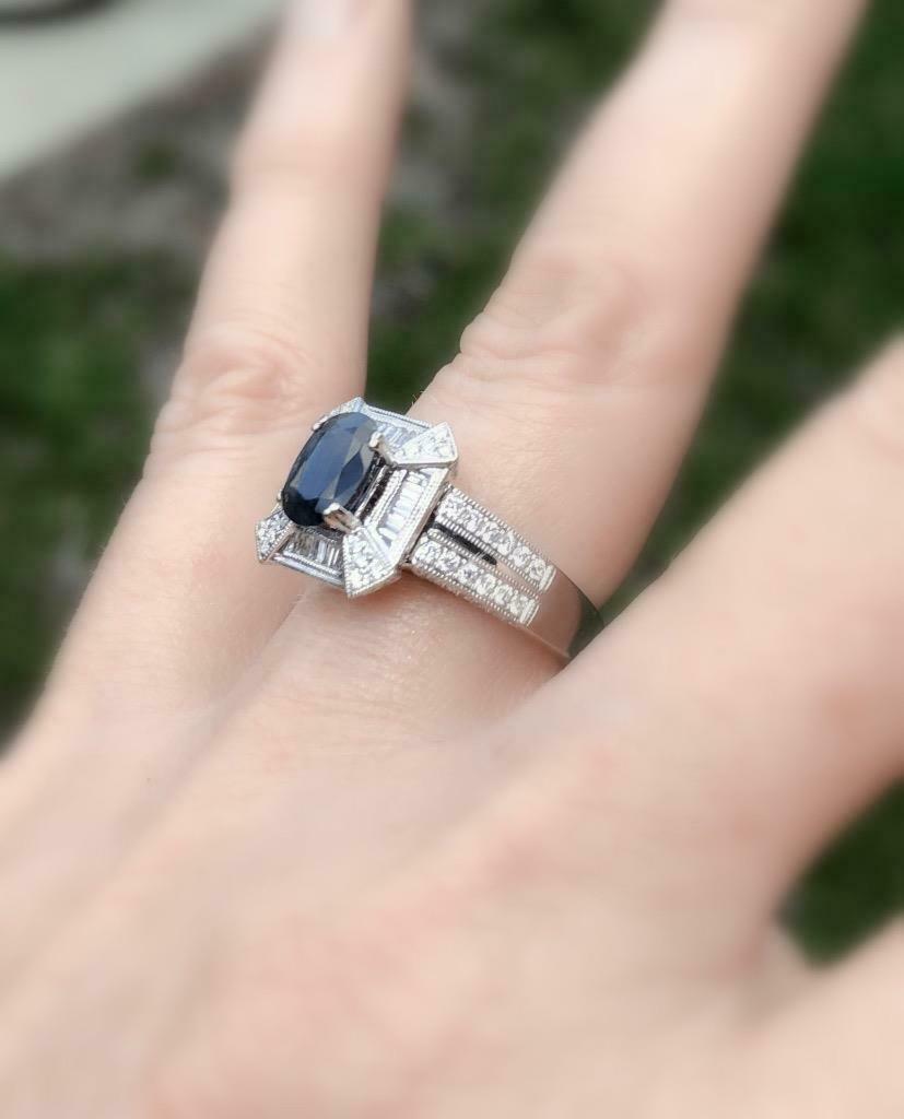 2.43ct Sapphire and Diamond Statement Ring 18k White Gold