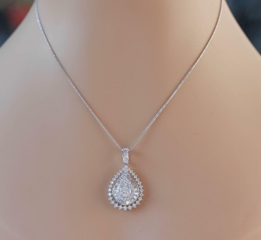 2.40ct Diamond Teardrop Pendant Necklace 18k White Gold