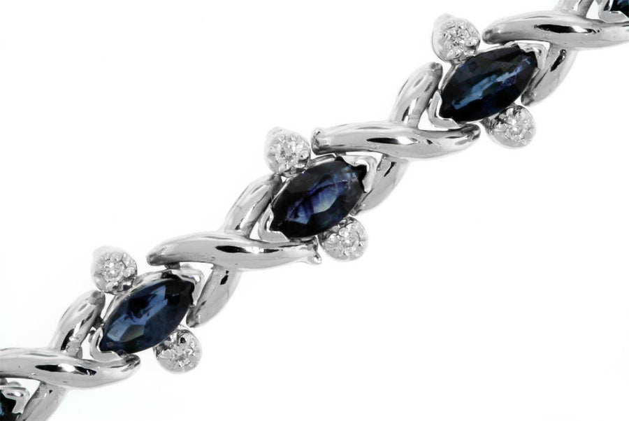 4.35ct Marquise Sapphire and Diamond Bracelet 14k white Gold