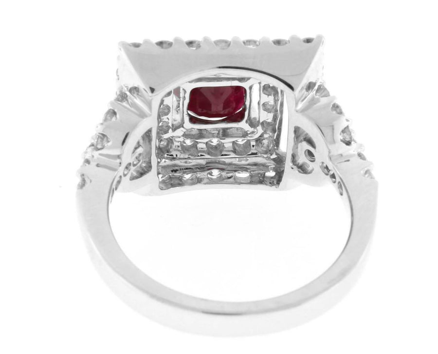 2.40ct Ruby and Diamond Halo Ring 18k White Gold
