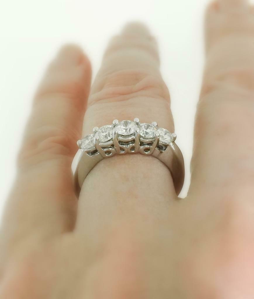 1.55ct Diamond Anniversary 5-Stone Ring 14k White Gold Band