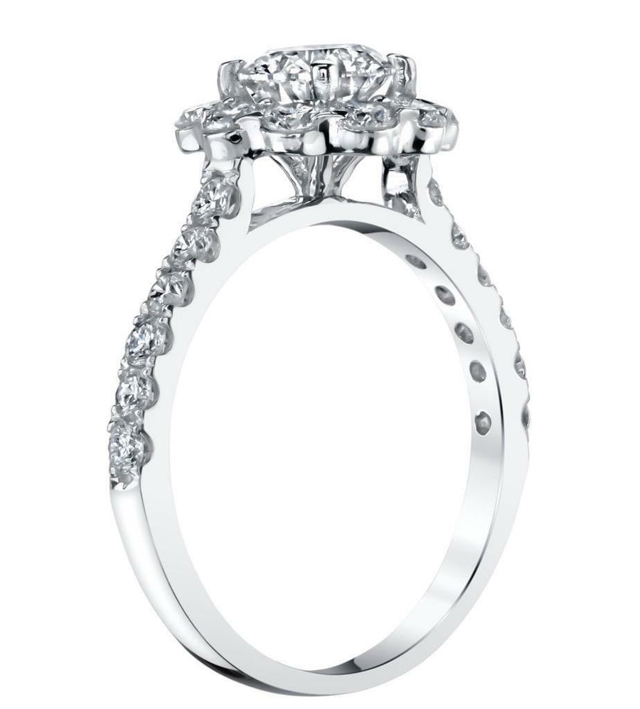1.55 Diamond Halo Engagement Ring 18k White Gold 0.75ct Center
