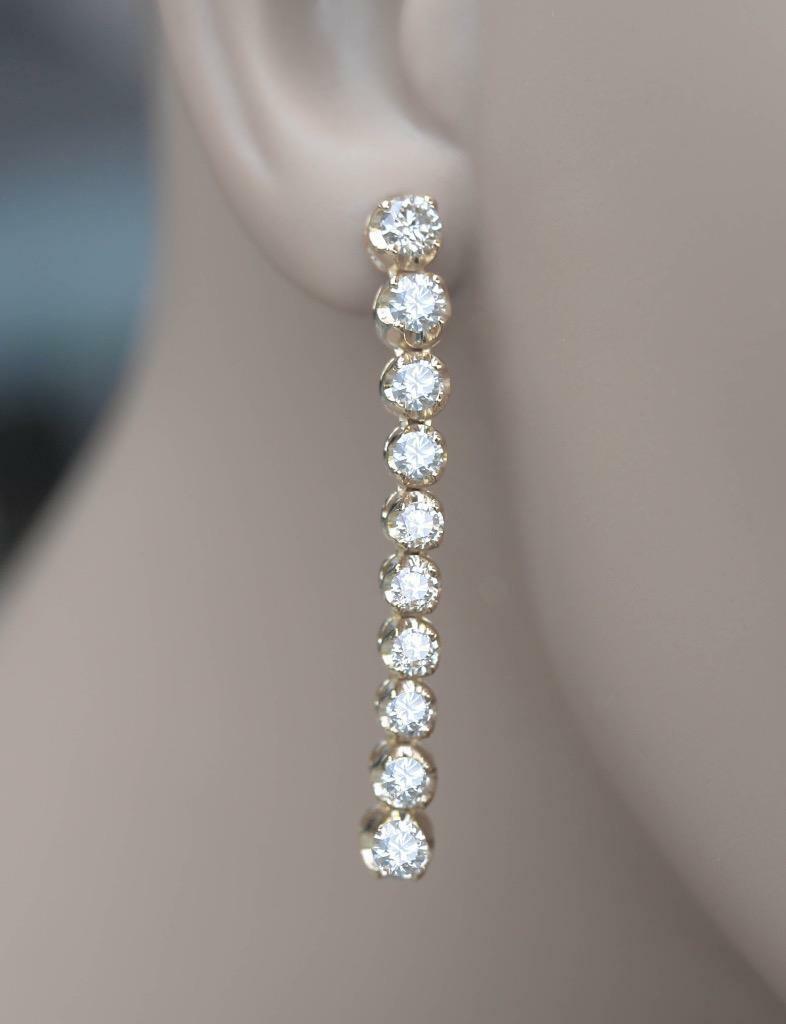 3.65ct Diamond Tennis Earrings Dangle Drop 14k Yellow Gold