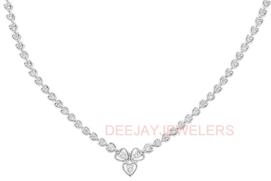 4.25ct Diamond Heart Link Tennis Necklace 14k White Gold
