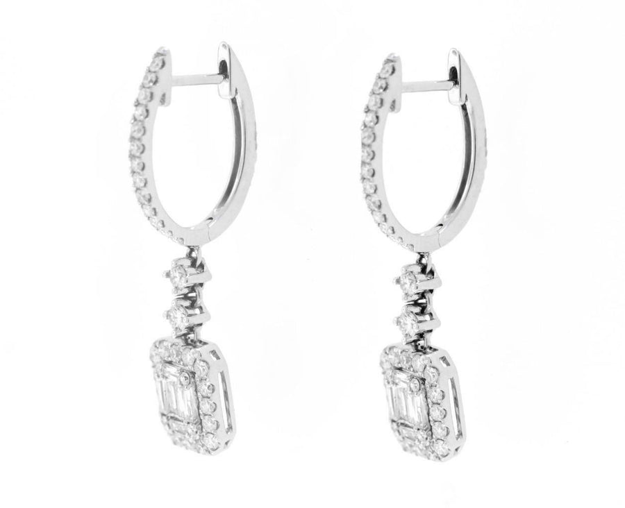 1.14ct Baguette Diamond Dangle Earrings 18k White Gold