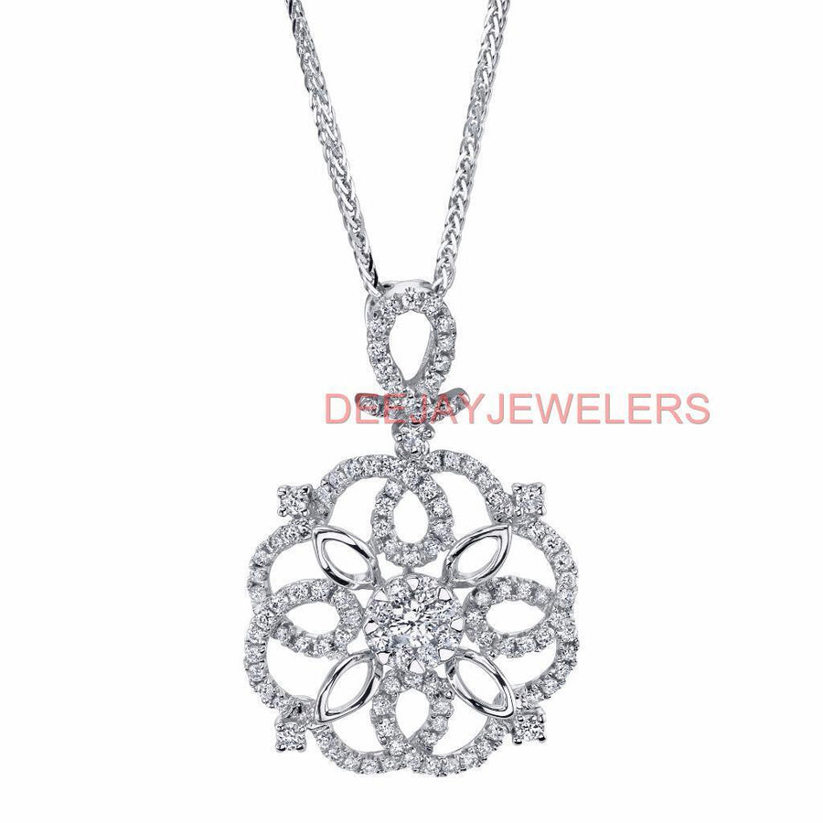 0.67ct Diamond Pendant Necklace 18k White Gold Tudor Rose