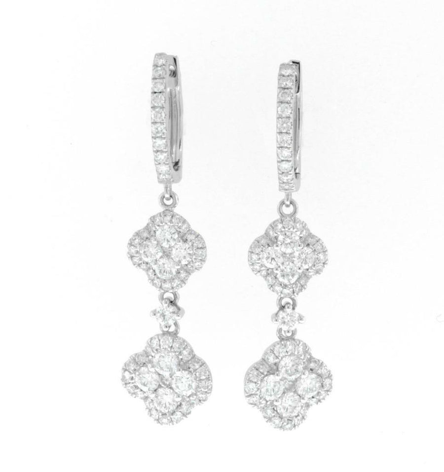 2.07ct Diamond Cluster Dangle Earrings 18k White Gold