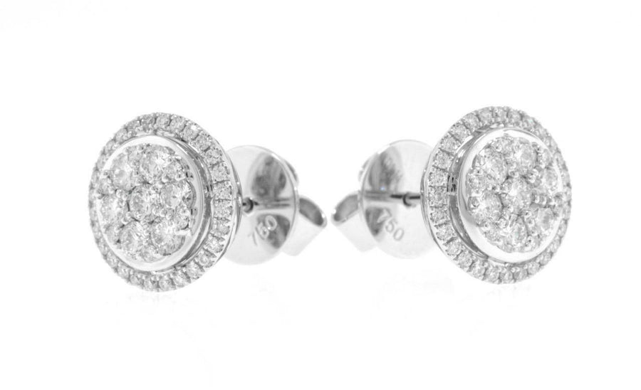 1.25ct Diamond Halo Stud Earrings 18k White Gold 11mm