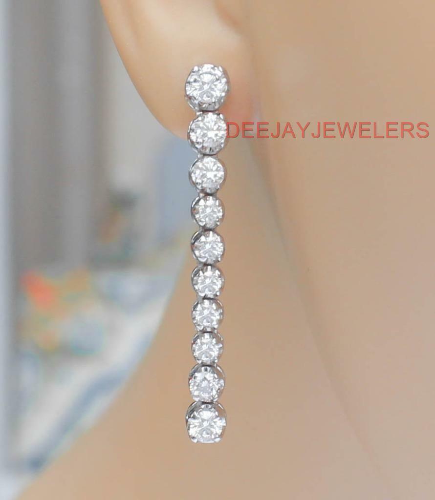2ct Diamond Dangle Tennis Earrings 14k White Gold USA Made
