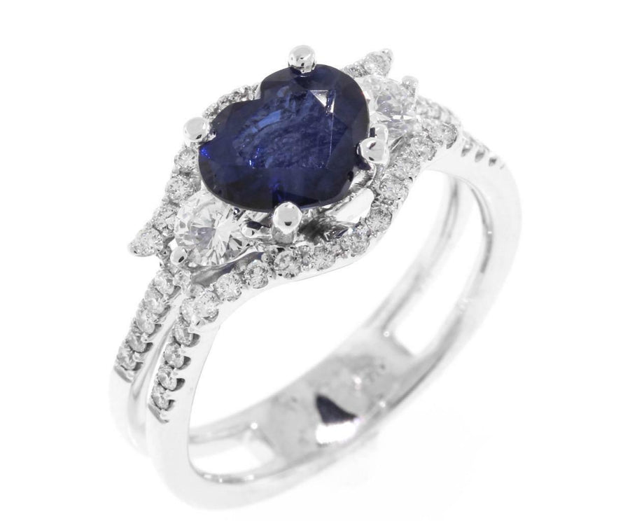 2ct Heart Sapphire and Diamond 3-Stone Ring 18k White Gold