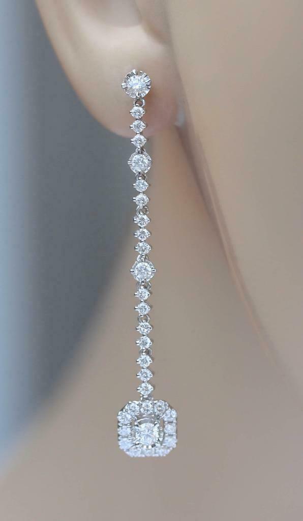 1.13ct Diamond Dangle Earrings Extra Long 18k White Gold