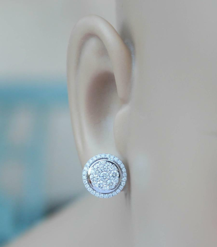 1.25ct Diamond Halo Stud Earrings 18k White Gold 11mm