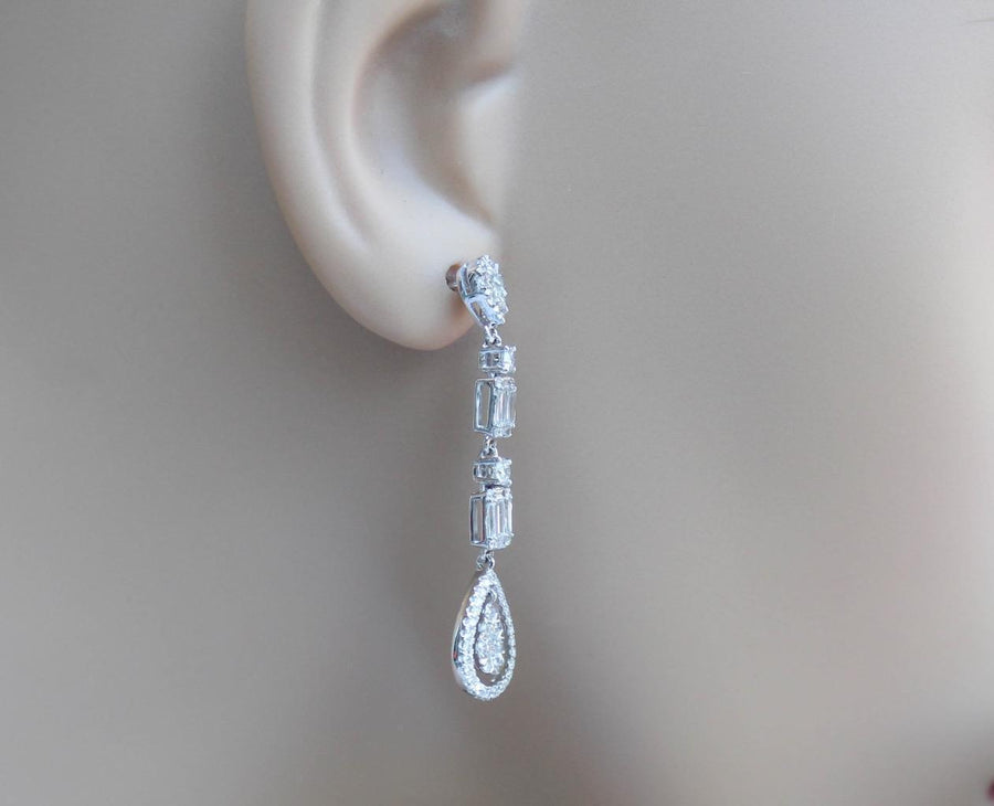 2.16ct Baguette Diamond Dangle Earrings 18k White Gold