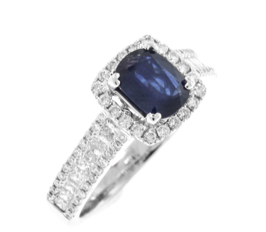 1.15ct Sapphire and Princess Diamond Ring 18k White Gold